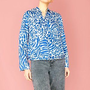 Jones New York Santa Ana stretch jacket in white and blue zebra print NWT